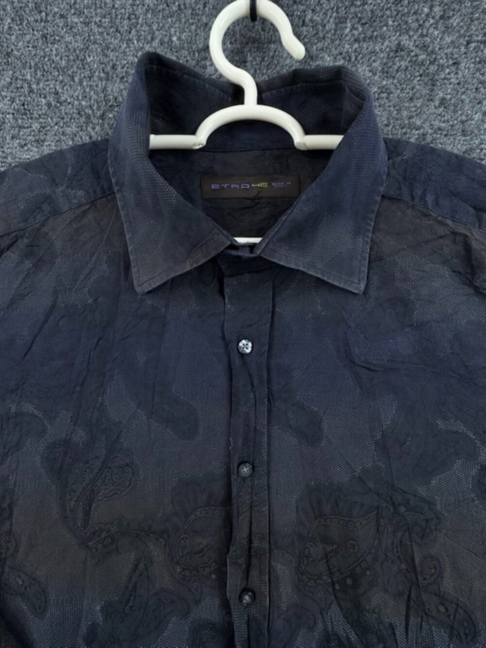 Etro 46 Italy Blue Black Milano Paisley Shirt Cotton Men Button Up Long Sleeve